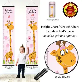 Height Charts - Giraffe Girls Pink Theme