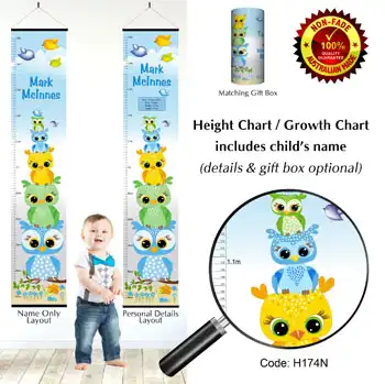 Height Charts - Owls Stacked for Boy