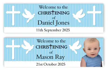 Christening Banner Dove Blue Theme