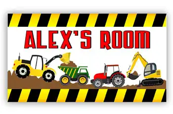 Childs Room Door Sign, Digger Trucks