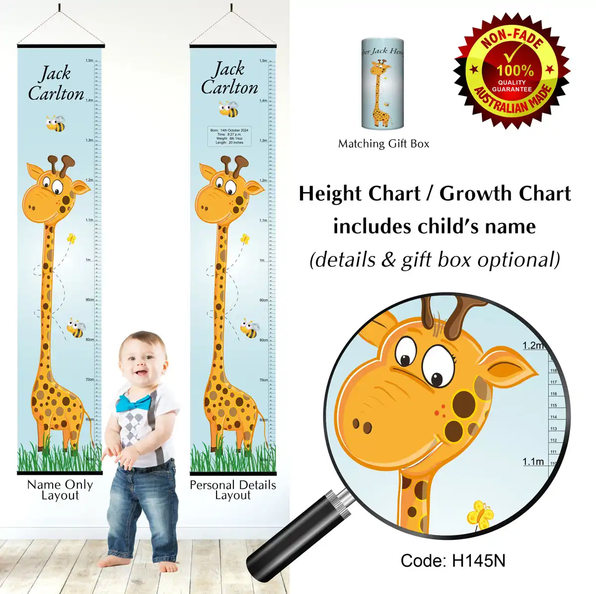Height Charts - Giraffe Boys Blue Theme