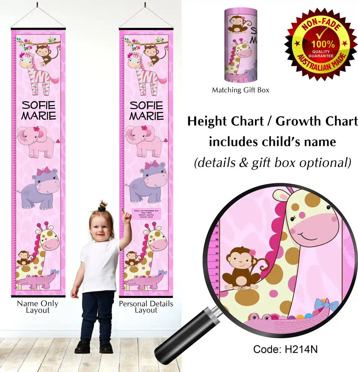 Height Charts - Pink Baby Jungle Animals