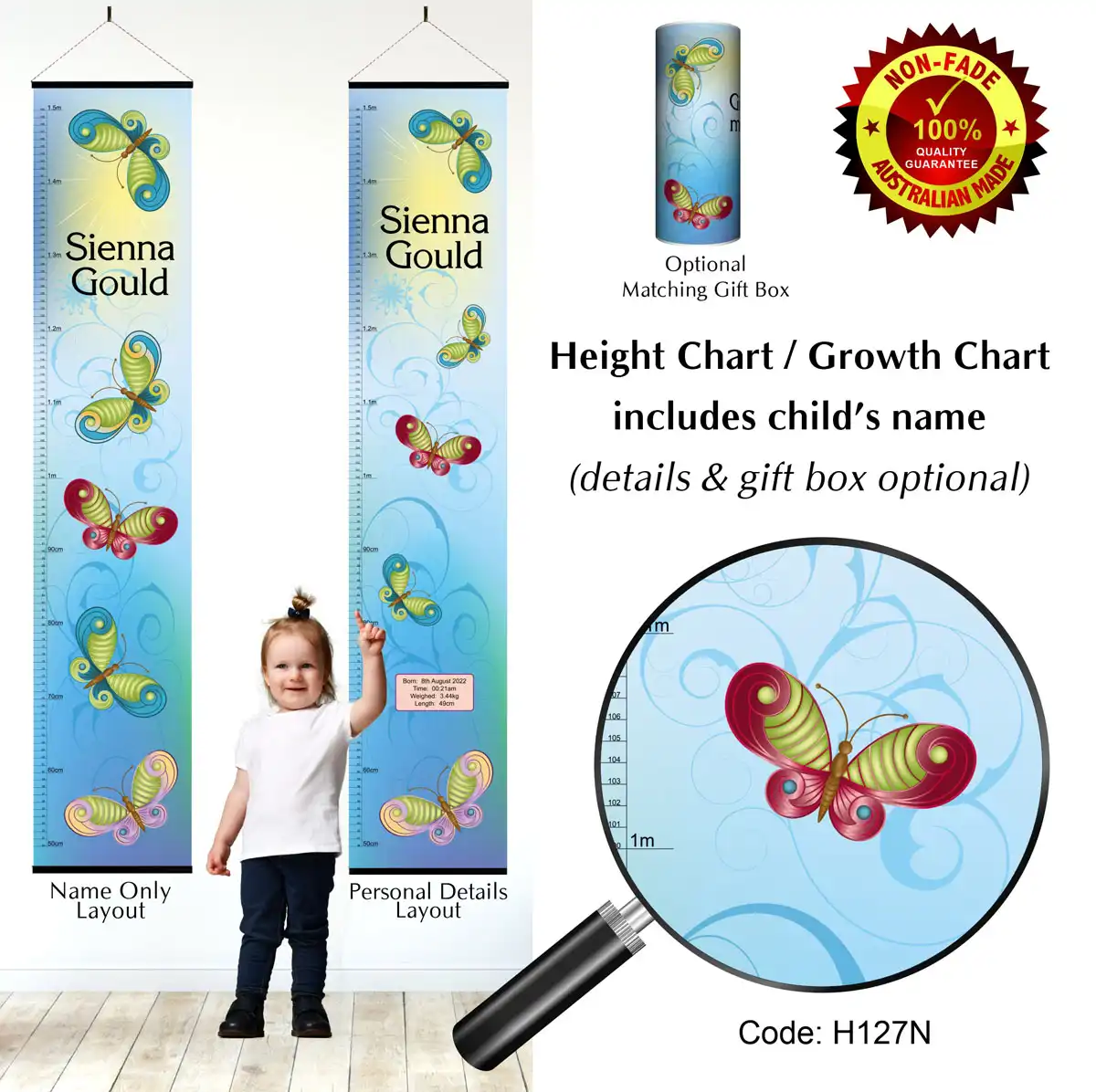 Height Charts - Blue Butterfly, Butterflies #1
