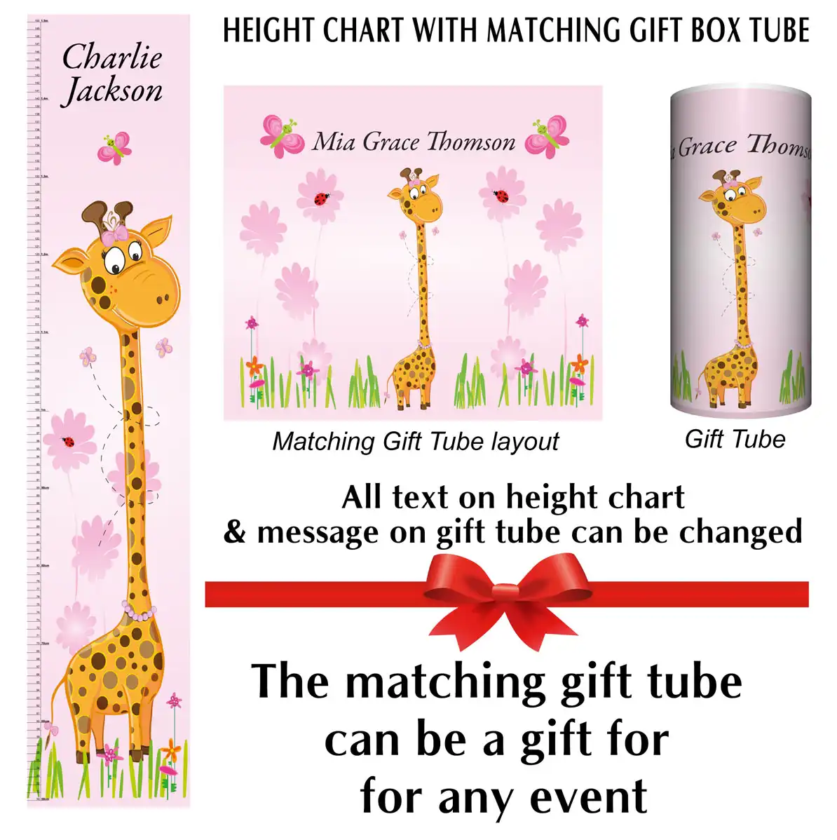 Height Charts - Giraffe Girls Pink Theme #2