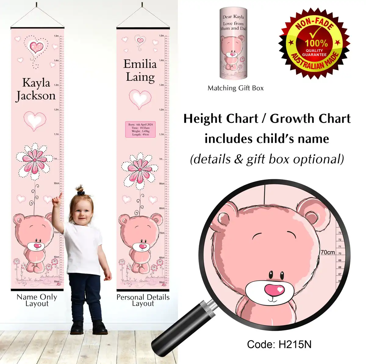 Height Charts - Shy Pink Teddy Bear