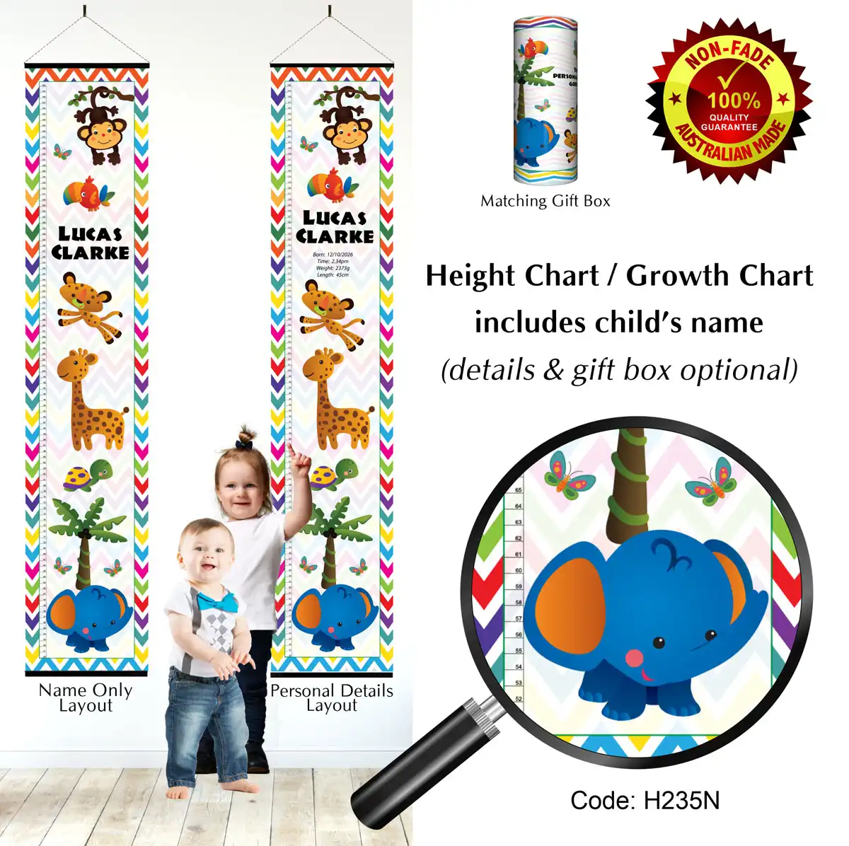 Height Charts - Jungle Animal with Chevron Pattern #1