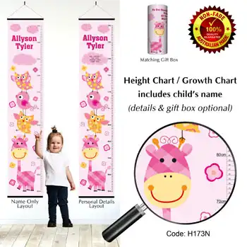 Height Charts - Stacked Birds on Giraffe Pink