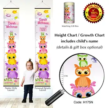 Height Charts - Owls Stacked for Girl
