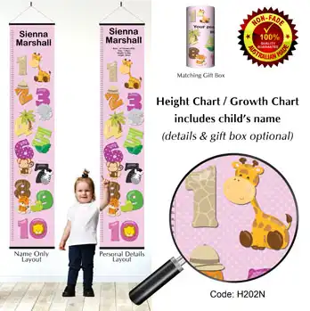 Height Charts - numbers, Jungle Animals Pink