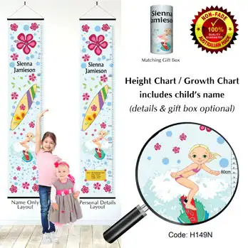 Height Charts - Surfing Girl Surfer