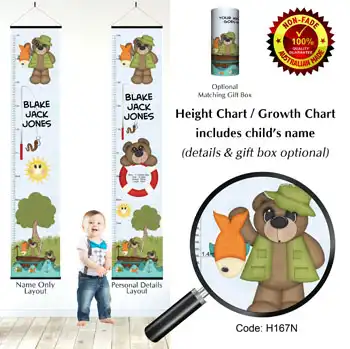 Height Charts - Fishing Theme with Teddy Bear