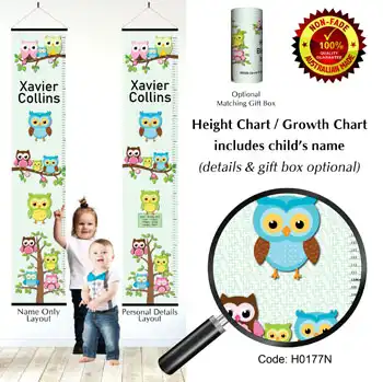 Family Height Charts - Owls on Green Background