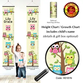 Height Charts - Owls on Yellow Background