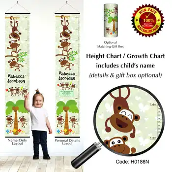 Height Charts - Monkey Theme For Girls