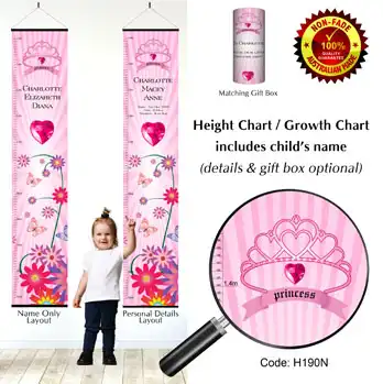 Height Charts - Princess,Tiara Pink Theme