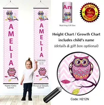 Height Charts - Pink Owls Chevron Pattern