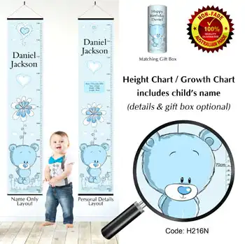 Height Charts - Shy Blue Teddy Bear