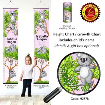 Height Charts - Koala Pink Theme for Girls