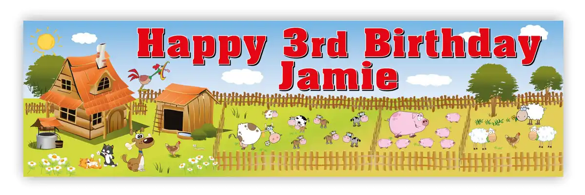 Kids Birthday Party Banner - Animal Farm