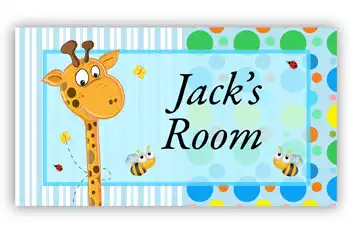 Room Door Sign Giraffe Blue Theme