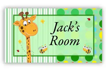 Room Door Sign Giraffe Green Theme
