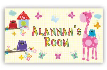 Room Door Sign with Pink Owl on Giraffe