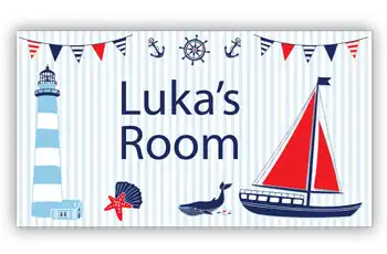 Room Door Sign with Lighthouse and Sailboat