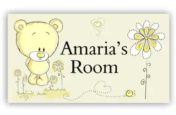 Room Door Sign Teddy Bear Yellow Theme