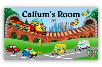 Room Door Sign Transport Country and City Theme
