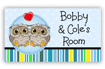 Room Door Sign for Twin Boys or Brothers, Owl Theme