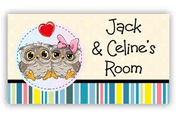 Room Door Sign for Twin Girl and Boy or Sister, Brother, Owl Theme