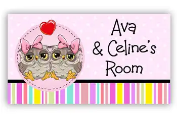 Room Door Sign for Twin Girls or Sisters, Owl Theme