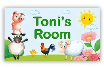 Room Door Sign Farm Animals Theme