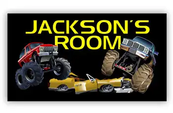 Room Door Sign with Monster Trucks or Cars