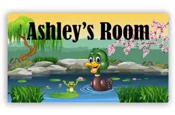 Room Door Sign Duck and Frog in Pond