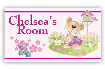 Room Door Sign with Garden Teddy Bear