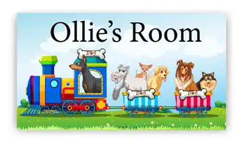 Room Door Sign with dogs on Train