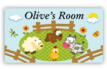 Room Door Sign with Farm Animals