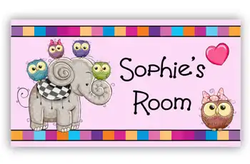 Pink Girls Bedroom Door Plaque Sign with Owls on Elephant