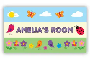 Room Door Sign with Ladybug and Birds Theme