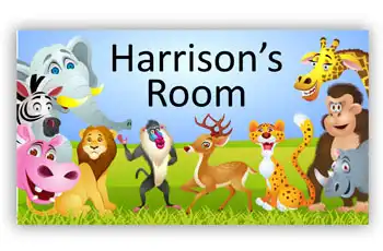 Room Door Sign with Zoo Jungle Safari Animals Theme