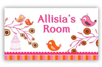 Room Door Sign with Pink Birds and Flowers