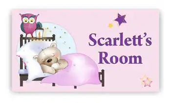 Baby Girl Room Door Sign with Sleeping Teddy