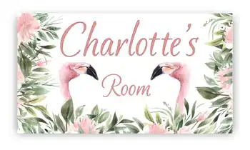 Room Door Sign with Flamingos Flowers