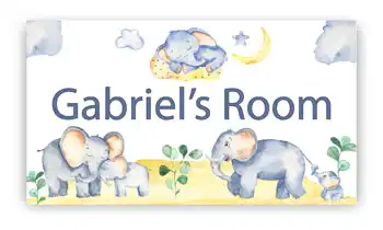 Room Door Sign with Elephants Watercolour Theme