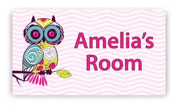 Room Door Sign with Owl Eyes in Pink Theme